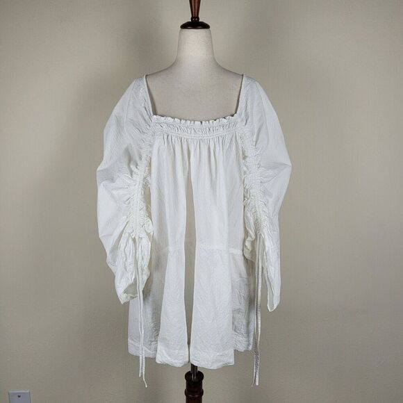 Free People Top Large White Brynn Tunic Peasant Cottagecore Hippie Babydoll - Picture 2 of 10